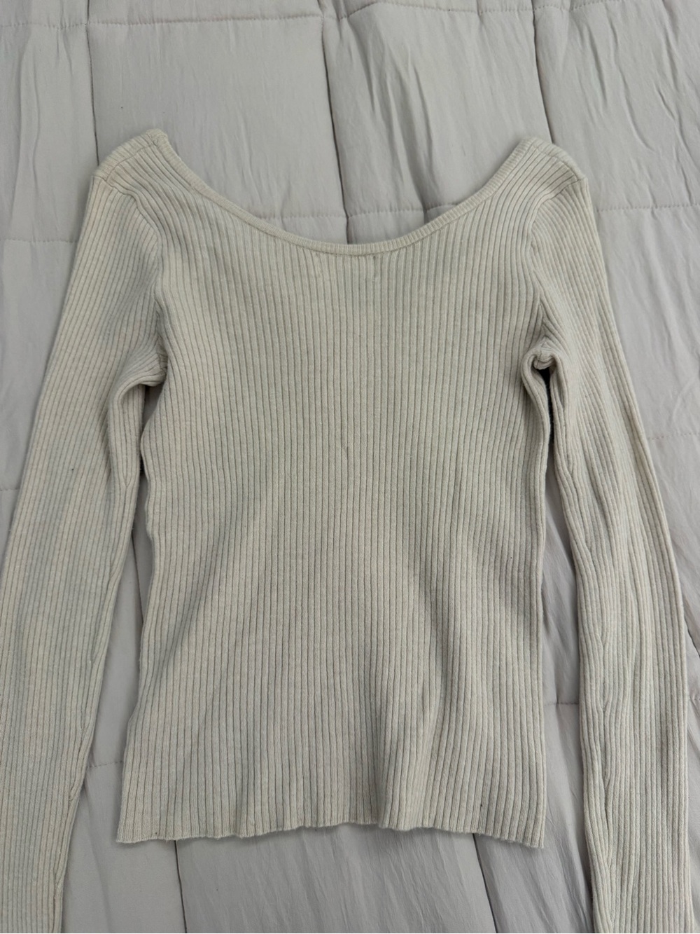 Universal Thread Cream Ribbed Long Sleeve Tee - Picture 2 of 2